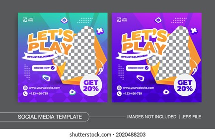 Plantilla de banner cuadrado del partido para vector premium de medios sociales