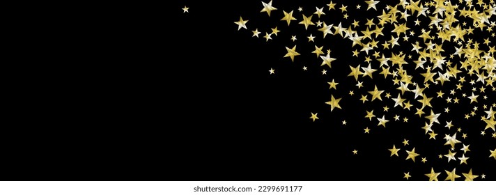 Party Star Vector Black Panoramic Background. Golden Falling Space Texture. Sky Vector Black Panoramic Background Wallpaper. Luxury Abstract Glow Template.