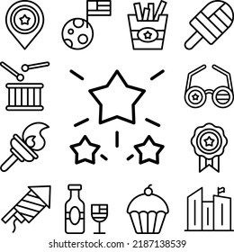 Party stars 4th July icon in a collection with other items