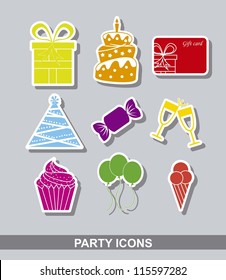 party stickers over gray background. vector illustration