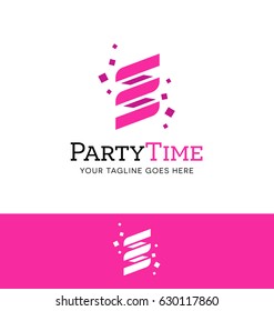 Party Streamer And Confetti Logo Or Icon. Vector Illustration.