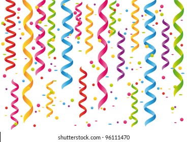 Party streamers and confetti background. A4 format. Vector wallpaper.