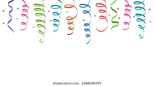 Party streamers and confetti background, vector illustration. Festive paper ribbons, serpentine