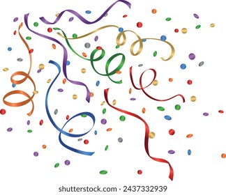 Party streamers. Set of fun confetti streamers to illustrate parties and lively moments with lots of surprises and fun. blank background and png