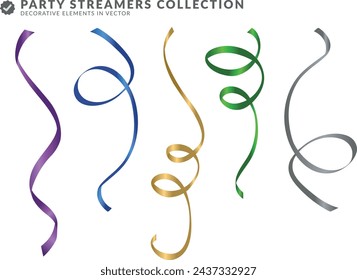 Party streamers. set of fun metallic streamers to illustrate parties and lively moments with lots of surprises and fun. blank background and png