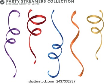 Party streamers. set of fun metallic streamers to illustrate parties and lively moments with lots of surprises and fun. blank background and png