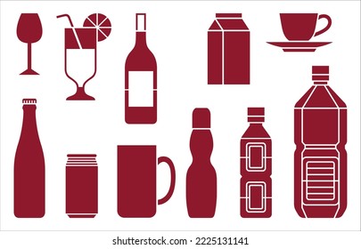 Party Stuffs like brewery and juice bottle vector silhouette icons
