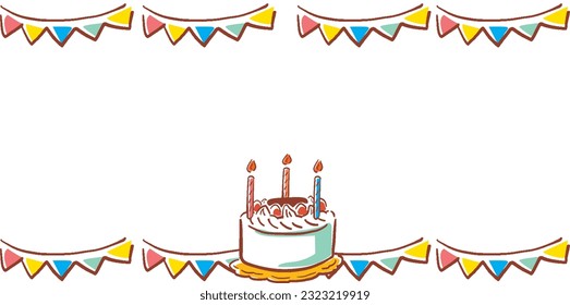 Party Style Birthday Cake Watercolor Hand Drawn Frame	
