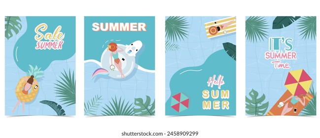 Party summer time postcard with pool and beach for vertical a4 design