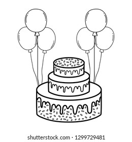 party sweet cake with balloons helium
