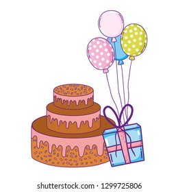 party sweet cake with gifts and balloons helium