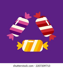 Party Sweets Magic item. Candy for Halloween. Vector illustration isolated on white background. 
Fruity toffee candy sweets.