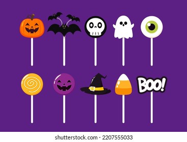 Dulces de fiesta. Dulces para Halloween. Ilustración vectorial aislada en fondo blanco. 
Dulces dulces de caramelo. elementos de halloween.