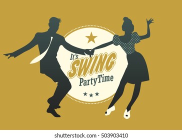 Party Swing: Young couple dancing swing, rock or lindy hop. Retro Stye.