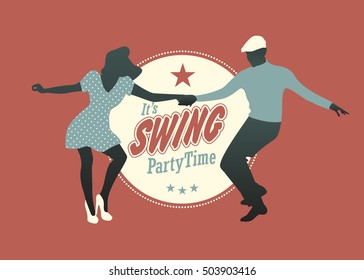 Party Swing: Young couple dancing swing, rock or lindy hop. Retro Stye.