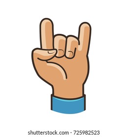 Party symbol or icon. Rock, cool gesture hand. Cartoon vector illustration