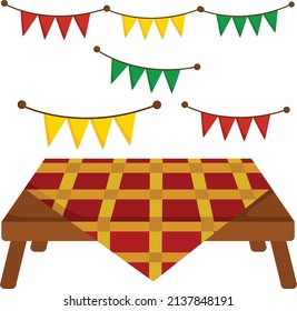 Mesa de fiestas con banderas para celebraciones