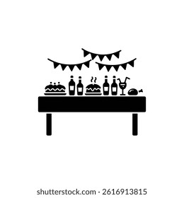 Party Table with Food and Drinks Icon