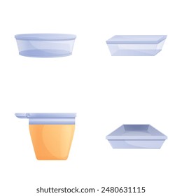 Party tableware icons set cartoon vector. Picnic party tableware. Eco kitchenware