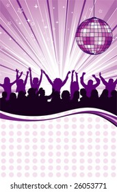 Party Template with disco ball and wave pattern, element for design, vector illustration