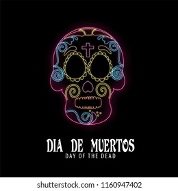 Party template for flyer design for Diya De Muertos (Day Of The Dead) in Spanish Language with ornate skull or calavera on white background.