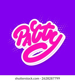 Party text banner in bold purple color.
