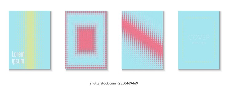Conjunto de textura de fiesta. Arte Fresco De Memphis Con Círculos. Formas Lineales Para Carpeta De Marca. Volante gráfico. Plantilla de semitono minimalista. Póster de punto geométrico. Textura de fiesta de moda