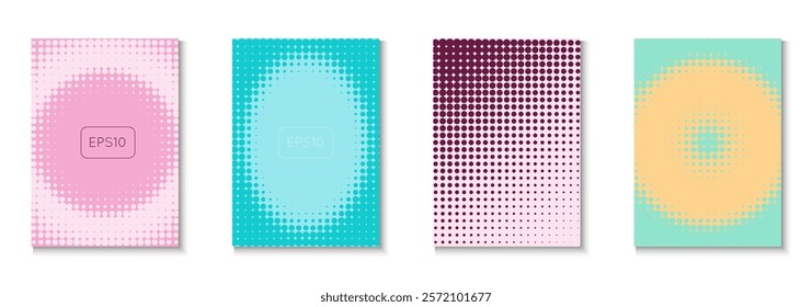 Party Texture Set. Summer Circles With Modern Art. Futuristic Elements On Flat Page. Halftone Flyer. Minimalist Business Cover. Geometric Book Pattern. Trendy Party Texture