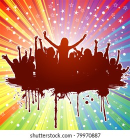 Party theme with dancing silhouettes on abstract background, element for design, vector illustration
