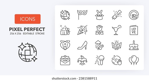 Party thin line icon set. Outline symbol collection. Editable vector stroke. 256x256 Pixel Perfect scalable to 128px, 64px...
