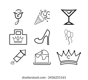 Party thin line icon set. Outline symbol collection. Editable vector stroke. 480x480 Pixel Perfect scalable