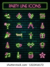 Party  thin neon glowing line icons set.vector illustration.