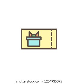 Party ticket with gift box filled outline icon, line vector sign, linear colorful pictogram isolated on white. Surprise coupon symbol, logo illustration. Pixel perfect vector graphics