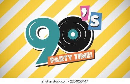 Party time The 90s retro style, 90s and 80s banner cover or invitation card, Nineties party time event