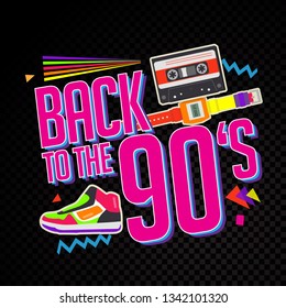 Party time The 90s style label. Vector illustration retro background