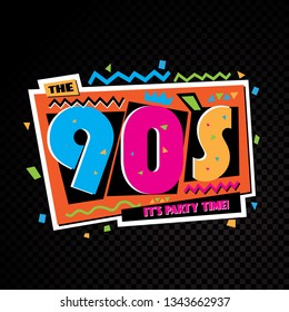 Party time The 90s style label. Vector illustration retro background