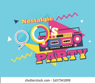 Party time The 90s style label. Vector illustration retro background