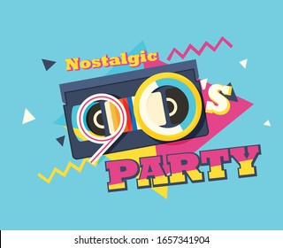 Party time The 90s style label. Vector illustration retro background