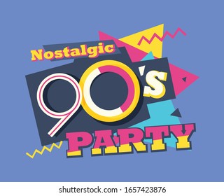 Party time The 90s style label. Vector illustration retro background