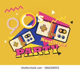 Party time The 90s style label. Vector illustration retro background