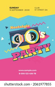 Party time The 90s style label. Vector illustration retro background
