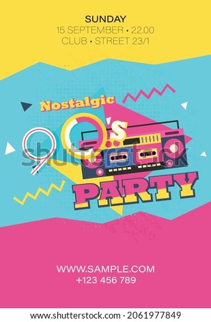 Party time The 90s style label. Vector illustration retro background