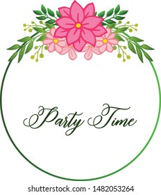 Party time card with design pink wreath frame cute. Vector