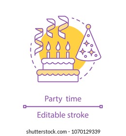 Party time concept icon. Birthday party idea thin line illustration. Vector isolated outline drawing. Editable stroke