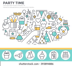 Party time concept illustration, thin line flat design