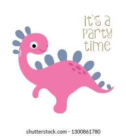 It's a party time. Cute dinosaur. Vector illustration.