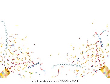  Party time  with flapper with confetti and streamers in the air as a confetti background for an anniversary or birthday fun with a bunch of paper of different colors exploding in happy emotion.