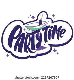Party time. Hand drawn sticker, banner. Vector illustration