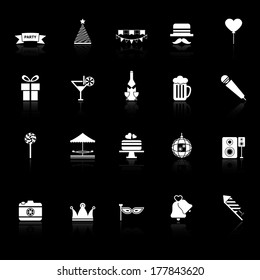 Party time icons with reflect on black background, stock vector