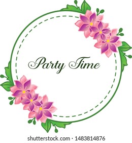 Party time invitation template design, with elegant leaf flower frame. Vector